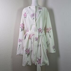 NWOT Guillaume Floral Embroidered Belted Coat Ivory Pink Size 1X Romantic